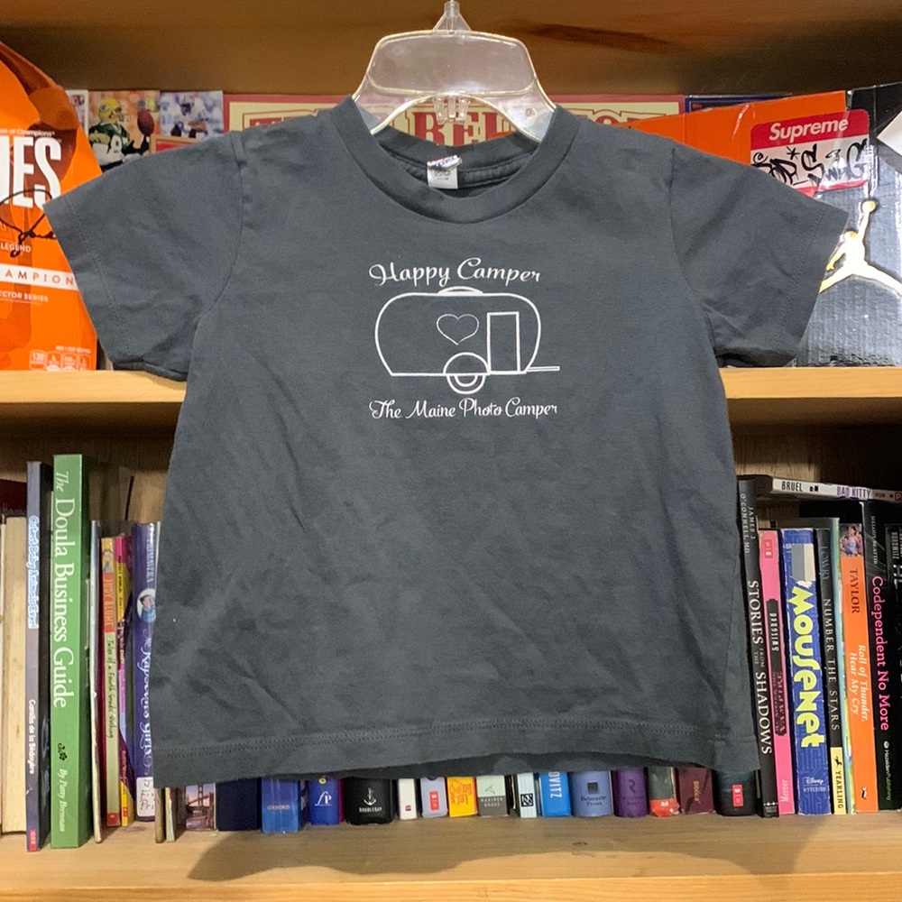 ROYAL APPAREL-youth gray ‘HAPPY CAMPER The Maine Photo Camper’ short sleeve tee